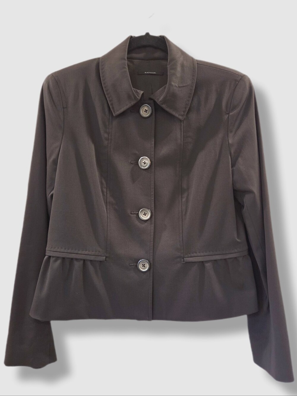 Elie Tahari Wool Blend Blazer Dark Brown Peplum Fitted Size S